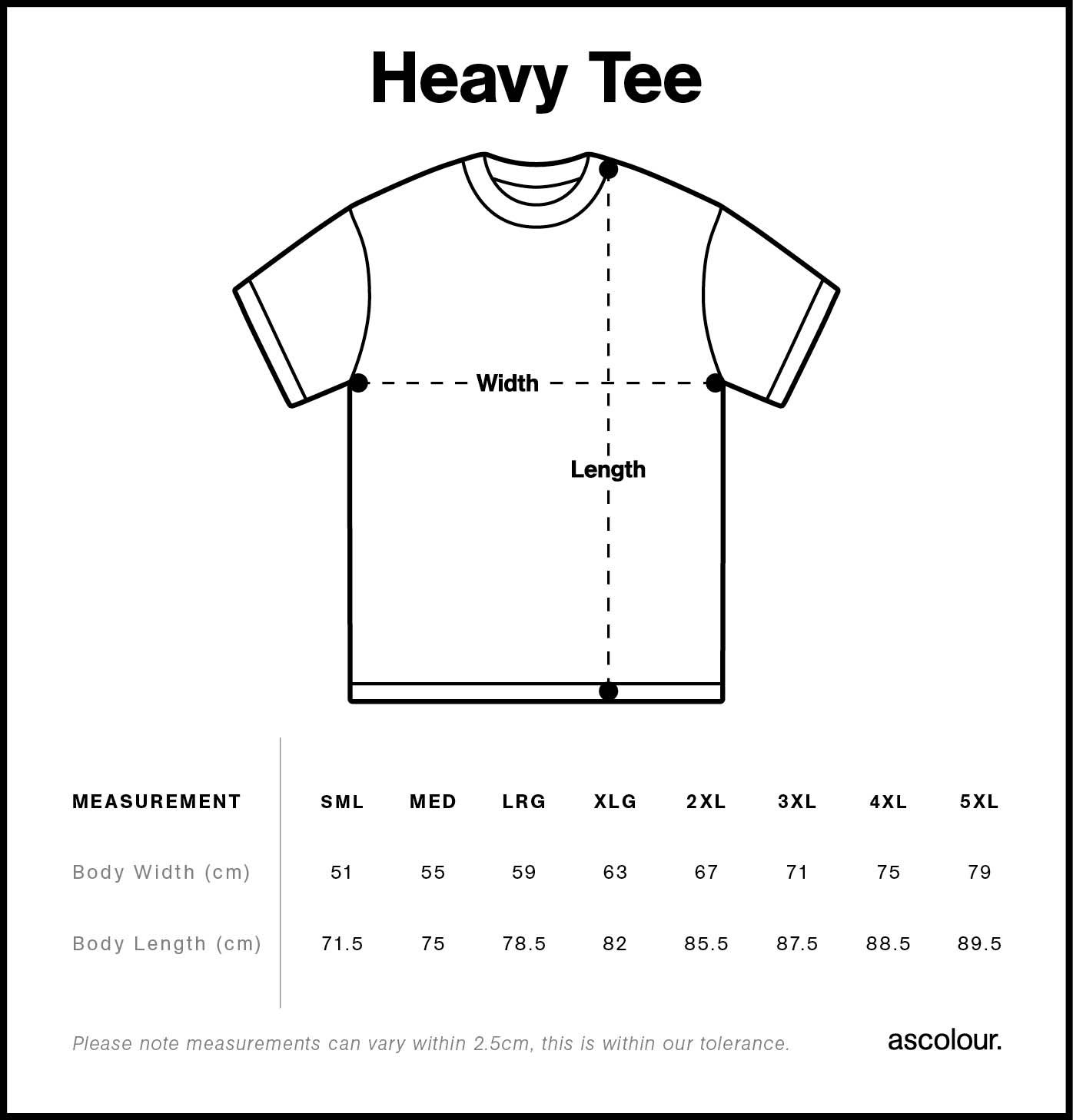 Size guide for The Star – T-Shirt